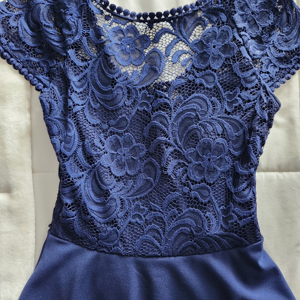 B Darlin Navy Floral Lace Dress